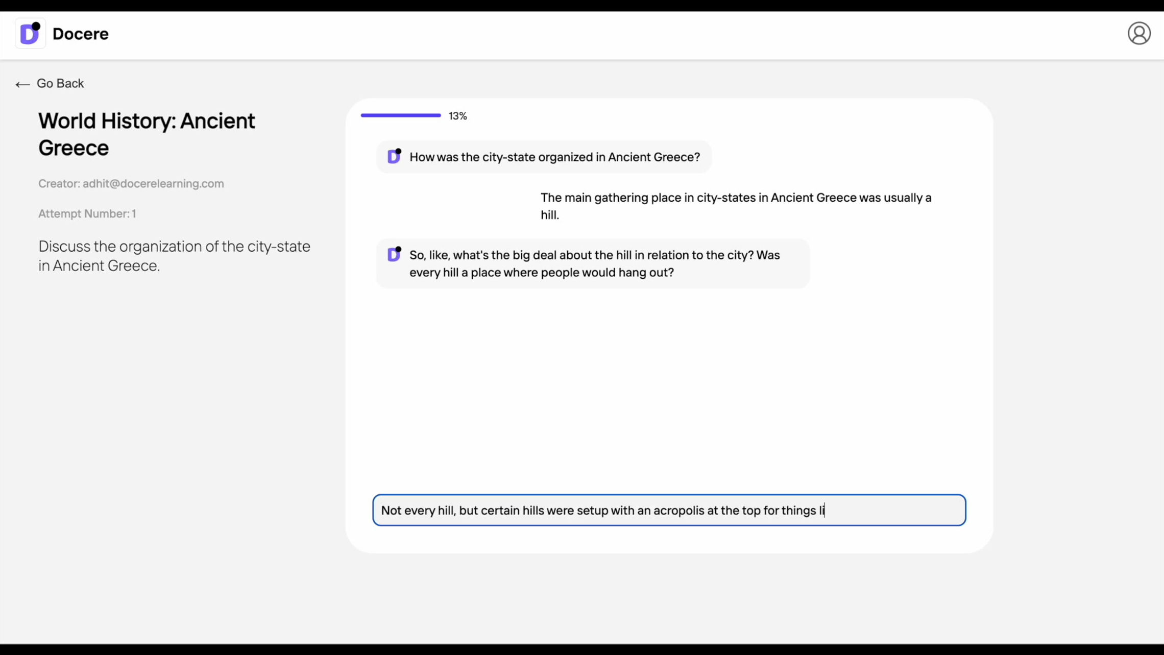 Demo #1 [World History]: Creating a Docere assignment from a textbook passage.